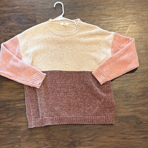 entro Pink Cream Brown Colorblock Crewneck Sweater